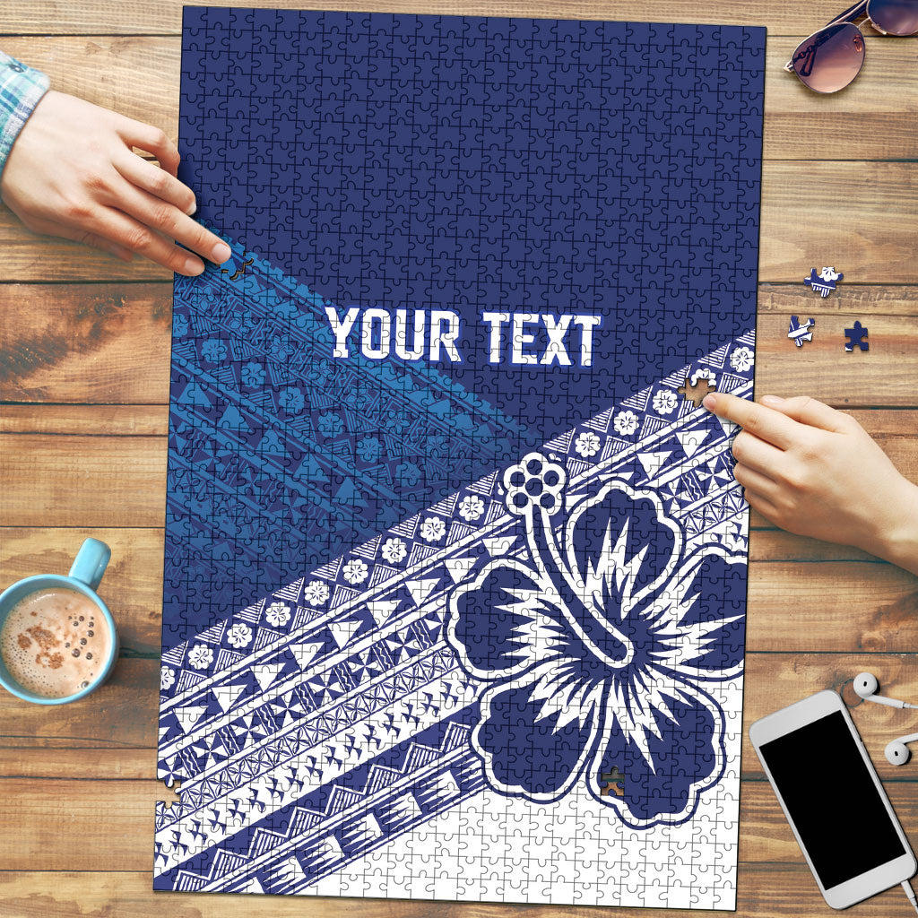 Custom Rugby Fiji Puzzle Blue Traditional Masi Inspired LT9 Blue - Polynesian Pride