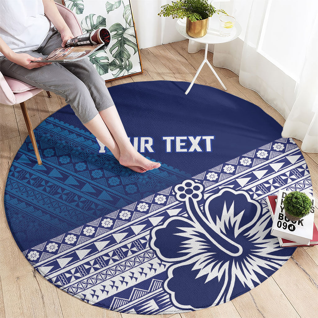 Custom Rugby Fiji Round Carpet Blue Traditional Masi Inspired