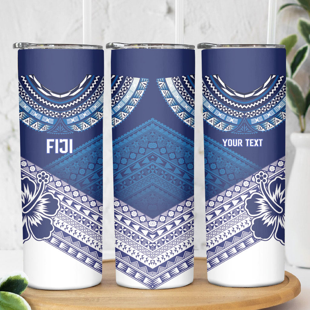 Custom Rugby Fiji Skinny Tumbler Blue Traditional Masi Inspired