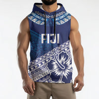 Custom Rugby Fiji Sleeveless Hoodie Blue Traditional Masi Inspired