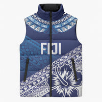 Custom Rugby Fiji Sleeveless Puffer Jacket Blue Traditional Masi Inspired