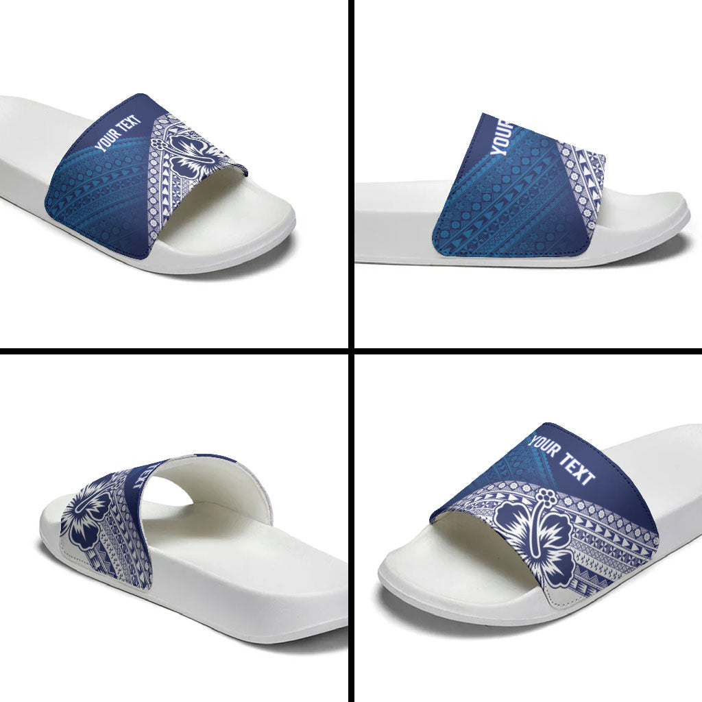 Custom Rugby Fiji Slide Sandals Blue Traditional Masi Inspired