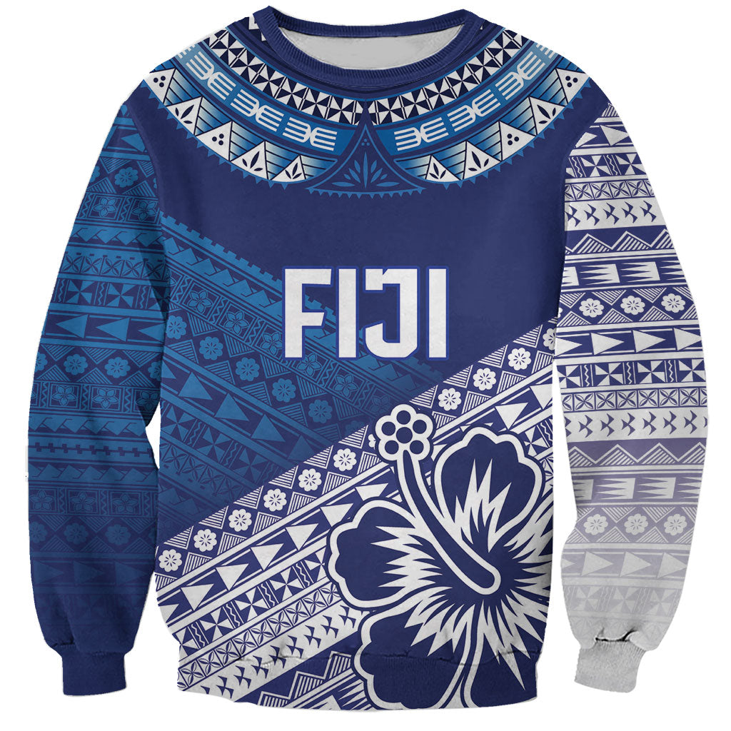 Custom Rugby Fiji Sweatshirt Blue Traditional Masi Inspired