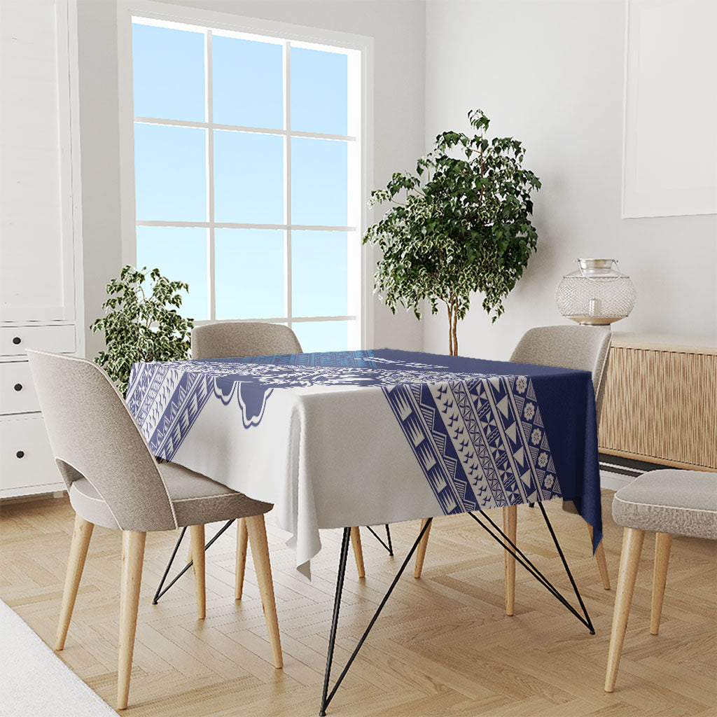 Custom Rugby Fiji Tablecloth Blue Traditional Masi Inspired