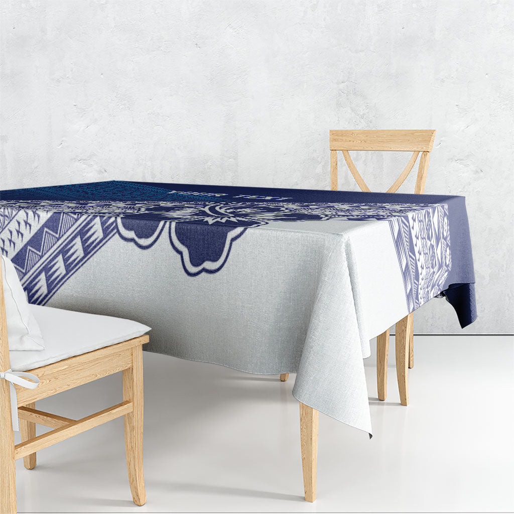 Custom Rugby Fiji Tablecloth Blue Traditional Masi Inspired
