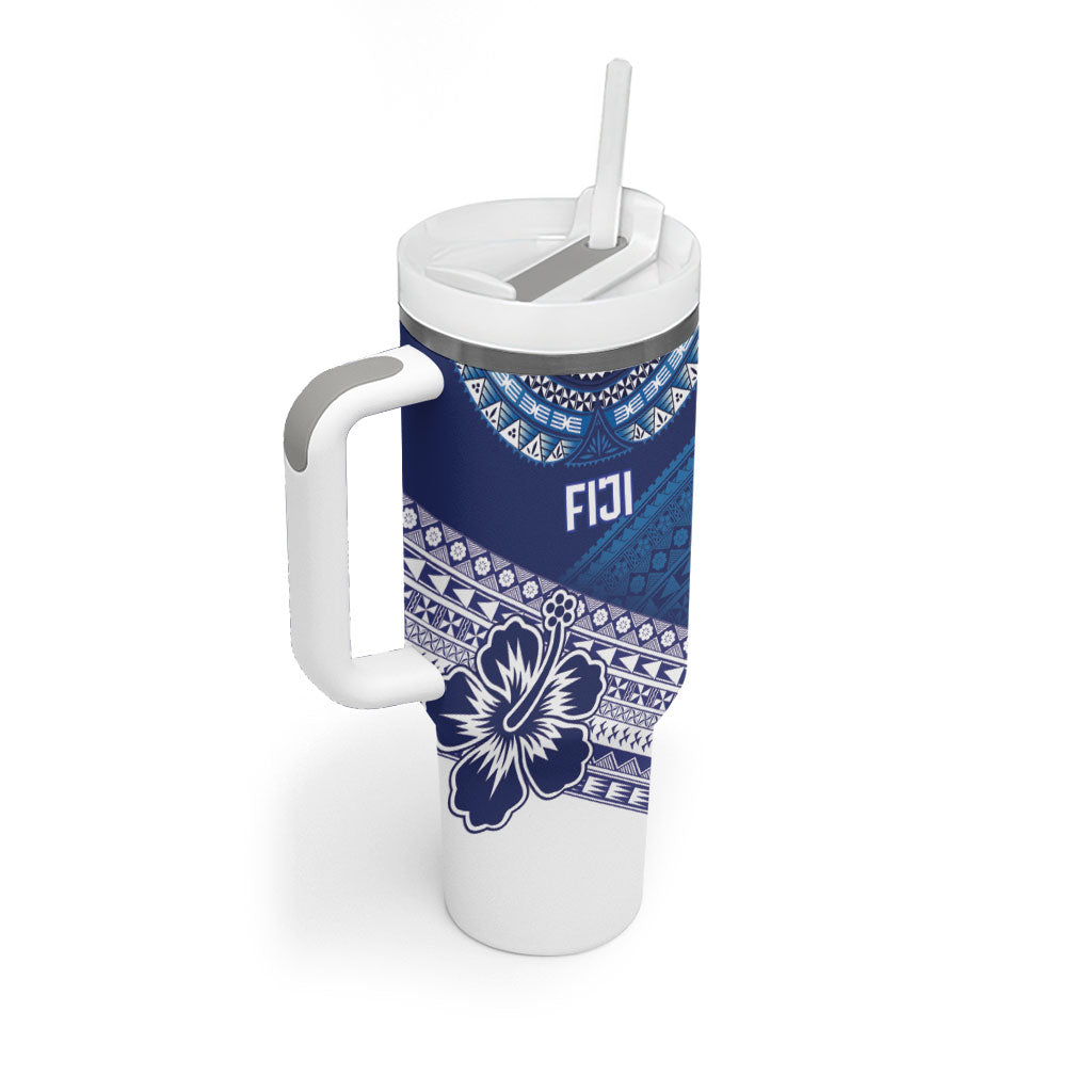 Custom Rugby Fiji Tumbler With Handle Blue Traditional Masi Inspired