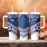 Custom Rugby Fiji Tumbler With Handle Blue Traditional Masi Inspired