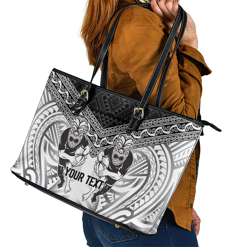 Custom Rugby New Zealand Black Fern Leather Tote Bag Niho Taniwha Inspired