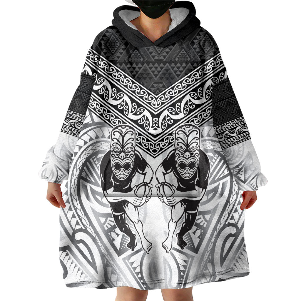 Custom Rugby New Zealand Black Fern Wearable Blanket Hoodie Niho Taniwha Inspired