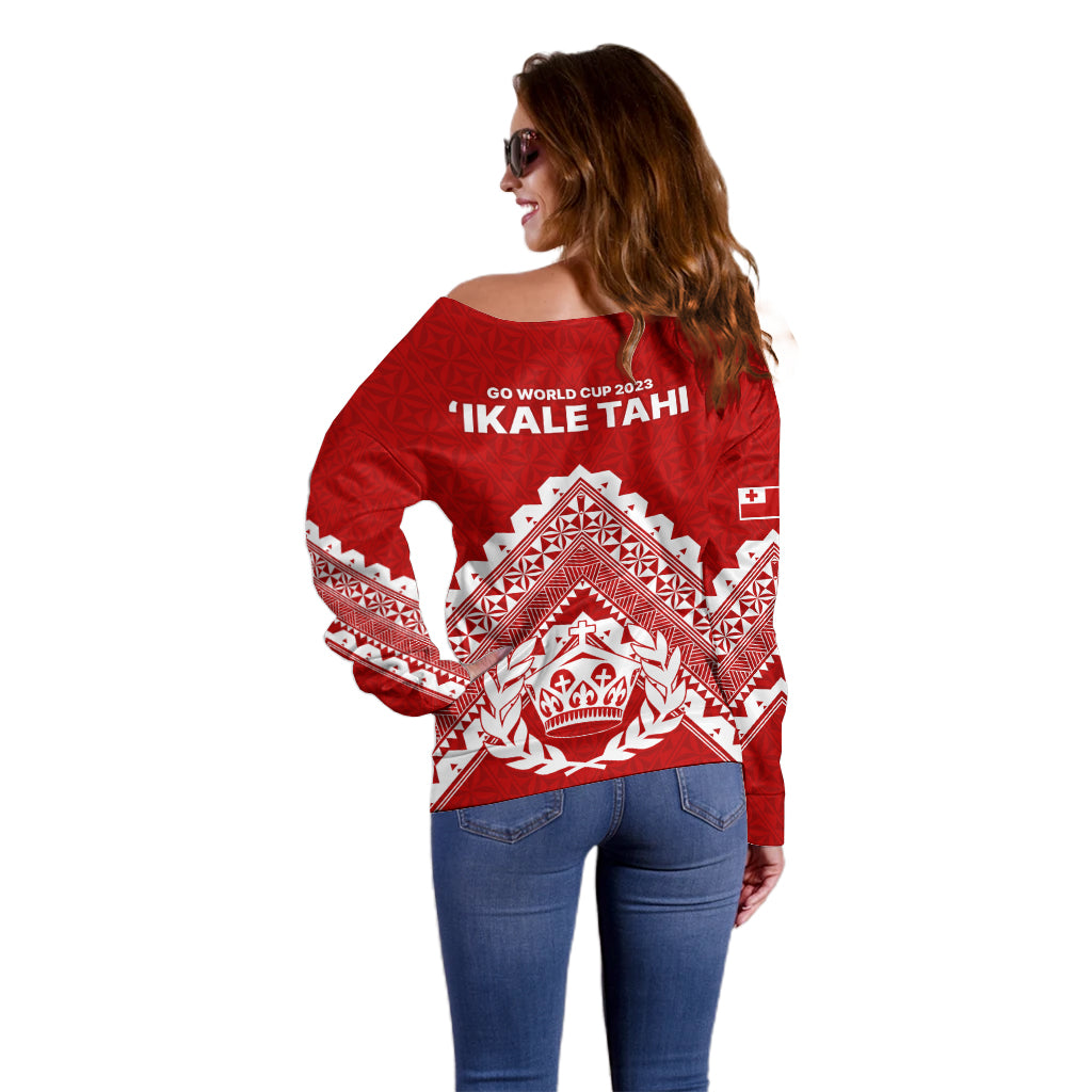 Tonga Rugby Off Shoulder Sweater Proud Tongan Ngatu Kupesi World Cup 2023 No1 LT9 - Polynesian Pride