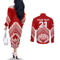 Custom Tonga Rugby Couples Matching Off The Shoulder Long Sleeve Dress and Long Sleeve Button Shirts Proud Tongan Ngatu Kupesi World Cup 2023 No1 LT9 - Polynesian Pride