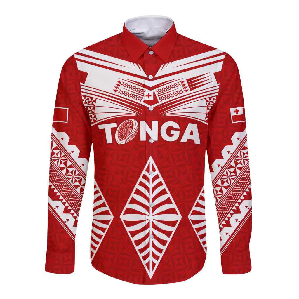 Custom Tonga Rugby Long Sleeve Button Shirt Proud Tongan Ngatu Kupesi World Cup 2023 No1 LT9 Unisex White - Polynesian Pride
