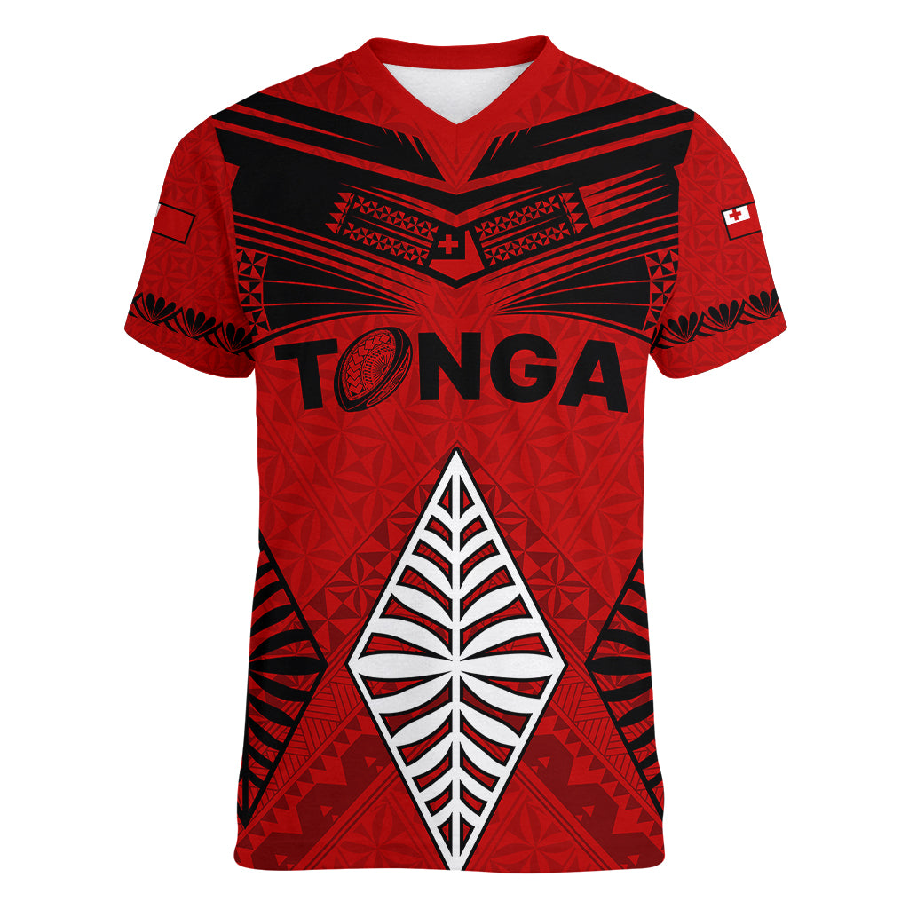 Tonga Rugby Women V Neck T Shirt Proud Tongan Ngatu Kupesi World Cup 2023 No2 LT9 Female Black - Polynesian Pride
