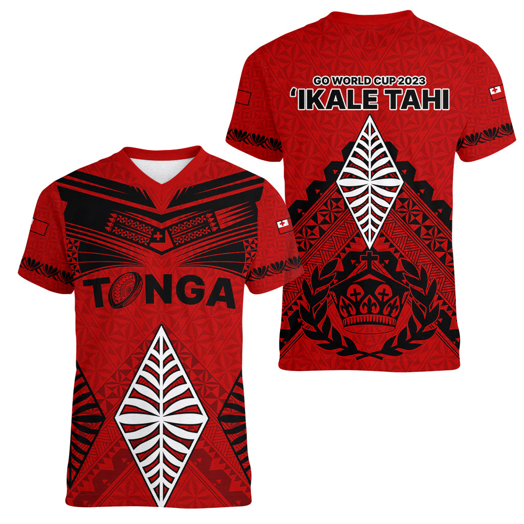 Tonga Rugby Women V Neck T Shirt Proud Tongan Ngatu Kupesi World Cup 2023 No2 LT9 - Polynesian Pride