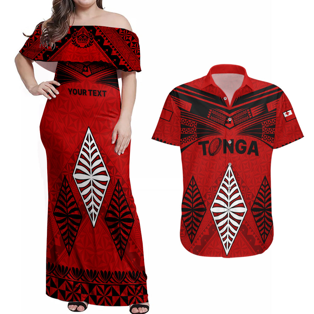 Custom Tonga Rugby Couples Matching Off Shoulder Maxi Dress and Hawaiian Shirt Proud Tongan Ngatu Kupesi World Cup 2023 No2 LT9 Black - Polynesian Pride