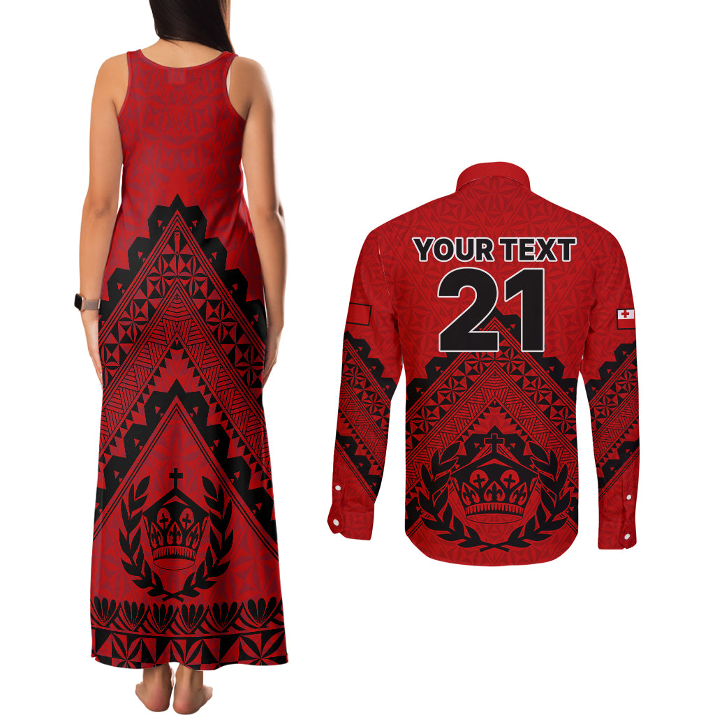 Custom Tonga Rugby Couples Matching Tank Maxi Dress and Long Sleeve Button Shirts Proud Tongan Ngatu Kupesi World Cup 2023 No2 LT9 - Polynesian Pride