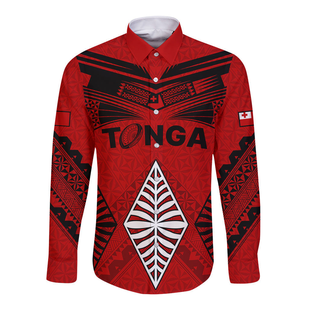 Custom Tonga Rugby Long Sleeve Button Shirt Proud Tongan Ngatu Kupesi World Cup 2023 No2 LT9 Unisex Black - Polynesian Pride