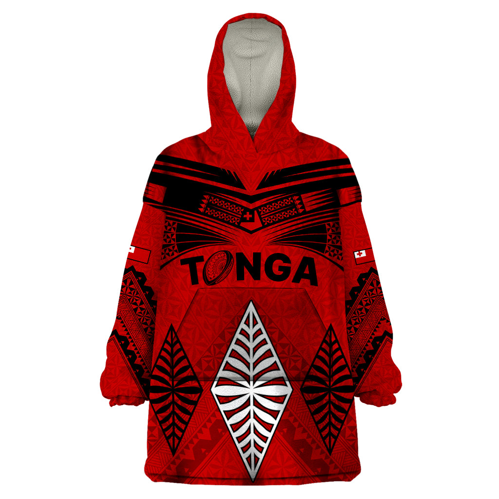 Custom Tonga Rugby Wearable Blanket Hoodie Proud Tongan Ngatu Kupesi World Cup 2023 No2 LT9 One Size Black - Polynesian Pride