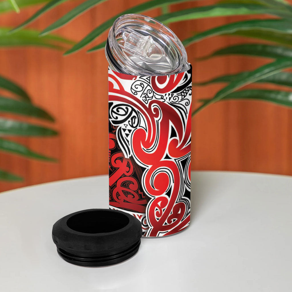 Aotearoa Iwi Ngapuhi 4 in 1 Can Cooler Tumbler Maori Wharenui House Tribal Pattern LT9 - Polynesian Pride