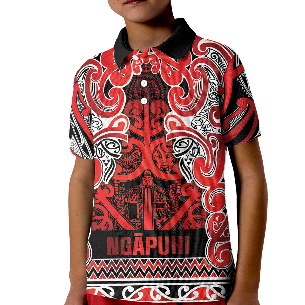 Aotearoa Iwi Ngapuhi Kid Polo Shirt Maori Wharenui House Tribal Pattern LT9 Kid Red - Polynesian Pride