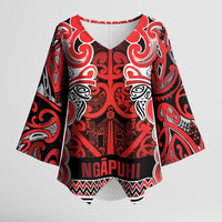 Aotearoa Iwi Ngapuhi Kimono Sleeve Blouse Maori Wharenui House Tribal Pattern LT9 Female Red - Polynesian Pride