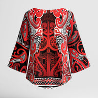Aotearoa Iwi Ngapuhi Kimono Sleeve Blouse Maori Wharenui House Tribal Pattern LT9 - Polynesian Pride