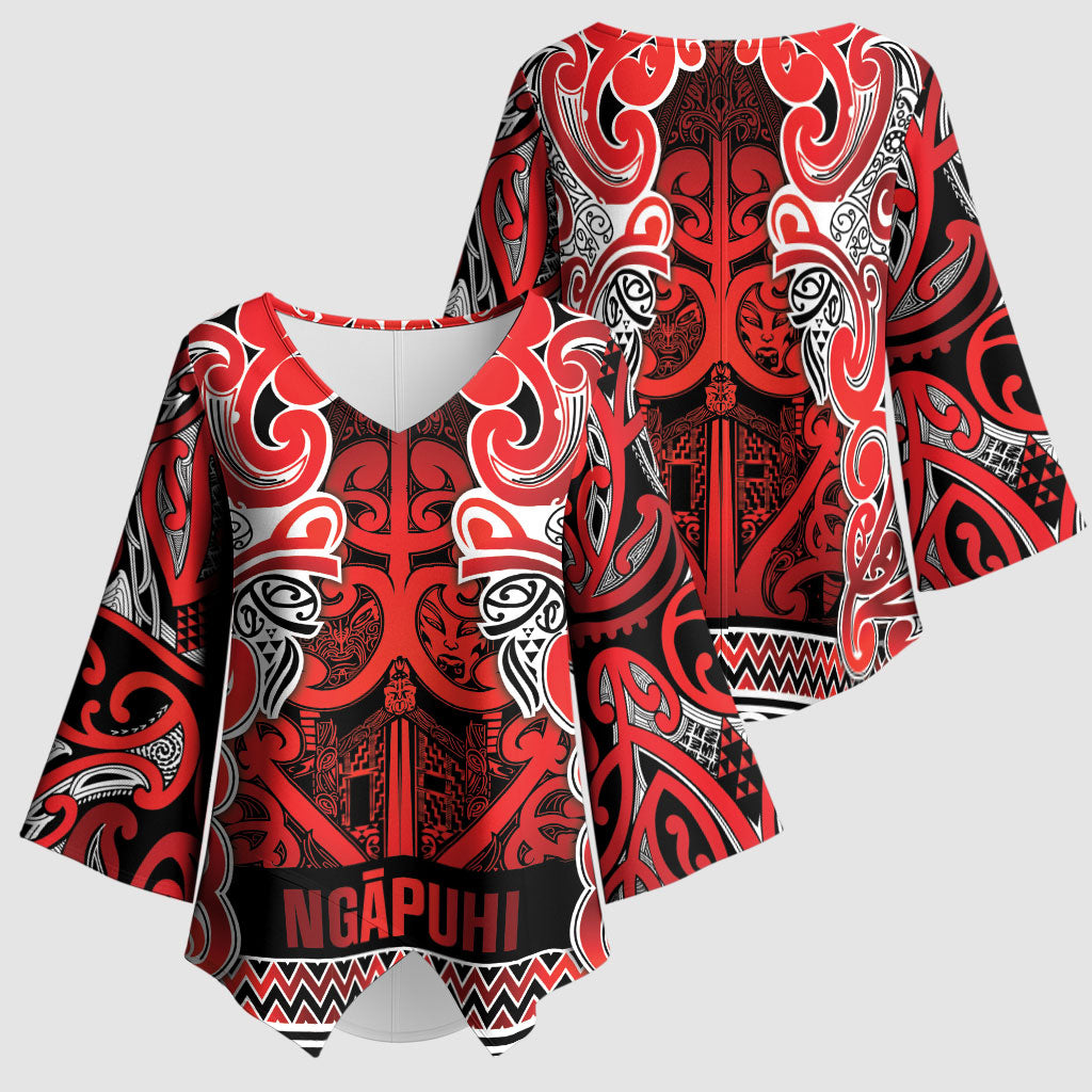Aotearoa Iwi Ngapuhi Kimono Sleeve Blouse Maori Wharenui House Tribal Pattern LT9 - Polynesian Pride
