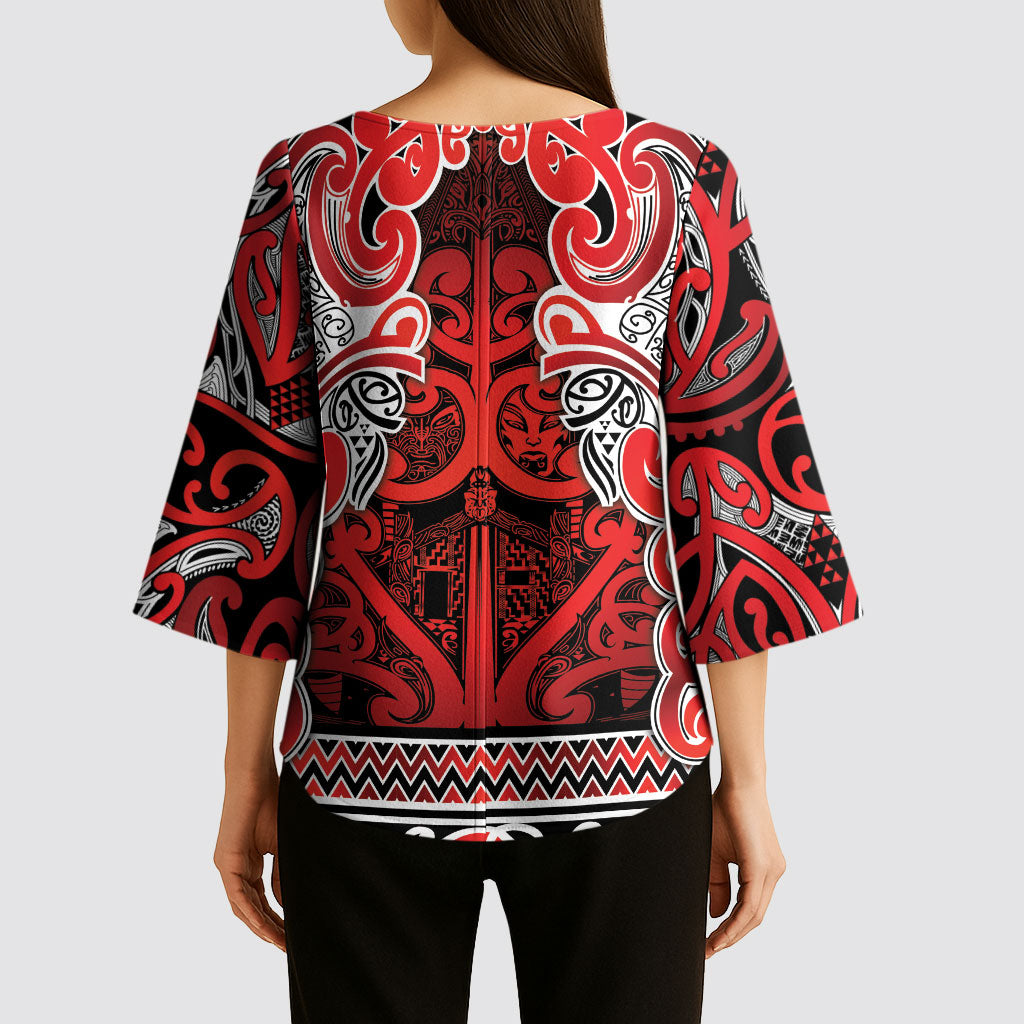 Aotearoa Iwi Ngapuhi Kimono Sleeve Blouse Maori Wharenui House Tribal Pattern LT9 - Polynesian Pride