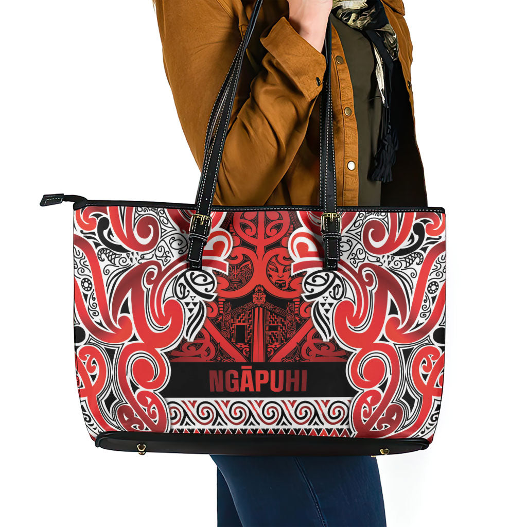 Aotearoa Iwi Ngapuhi Leather Tote Bag Maori Wharenui House Tribal Pattern LT9 - Polynesian Pride