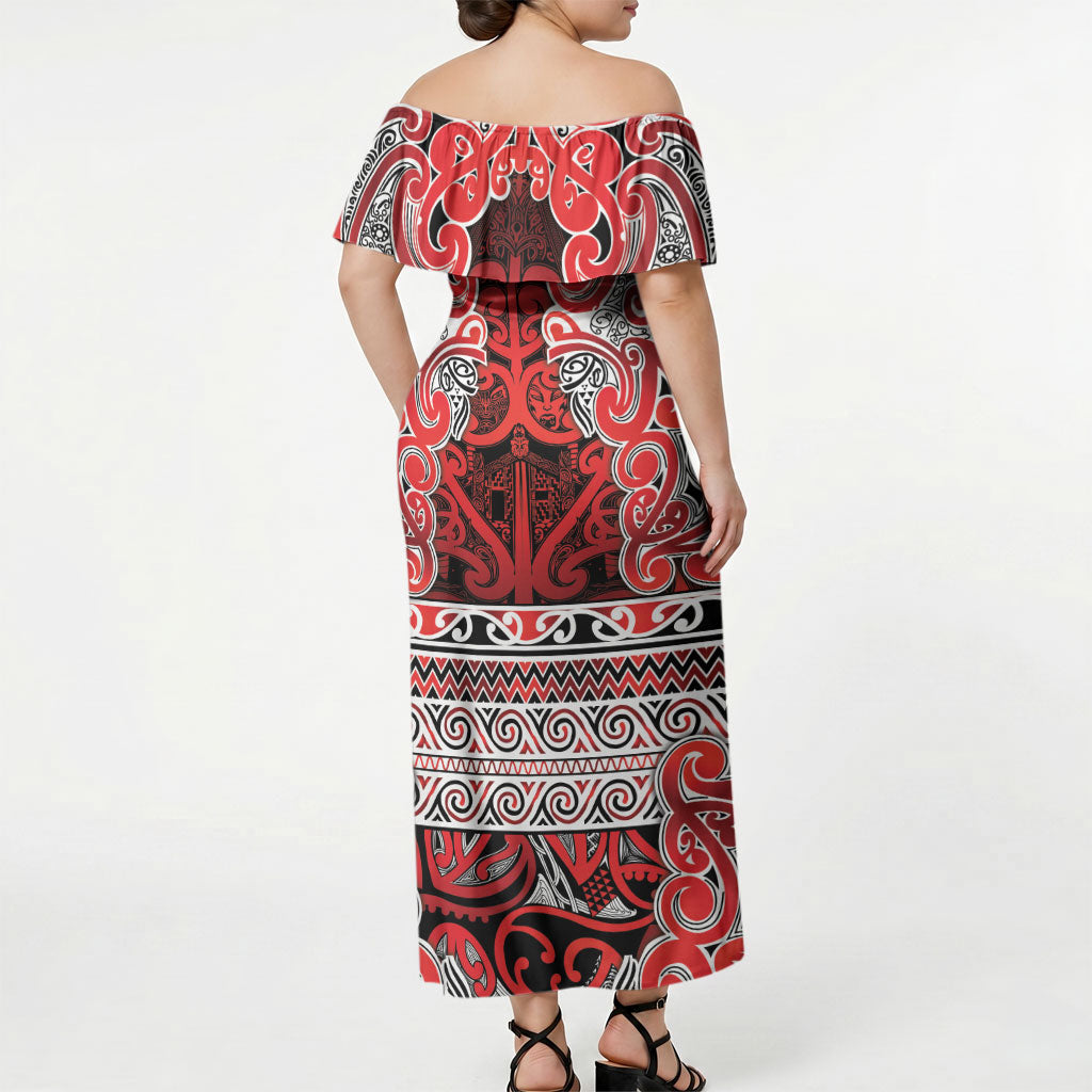 Aotearoa Iwi Ngapuhi Off Shoulder Maxi Dress Maori Wharenui House Tribal Pattern LT9 - Polynesian Pride