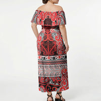 Aotearoa Iwi Ngapuhi Off Shoulder Maxi Dress Maori Wharenui House Tribal Pattern LT9 - Polynesian Pride