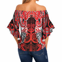 Aotearoa Iwi Ngapuhi Off Shoulder Wrap Waist Top Maori Wharenui House Tribal Pattern LT9 - Polynesian Pride