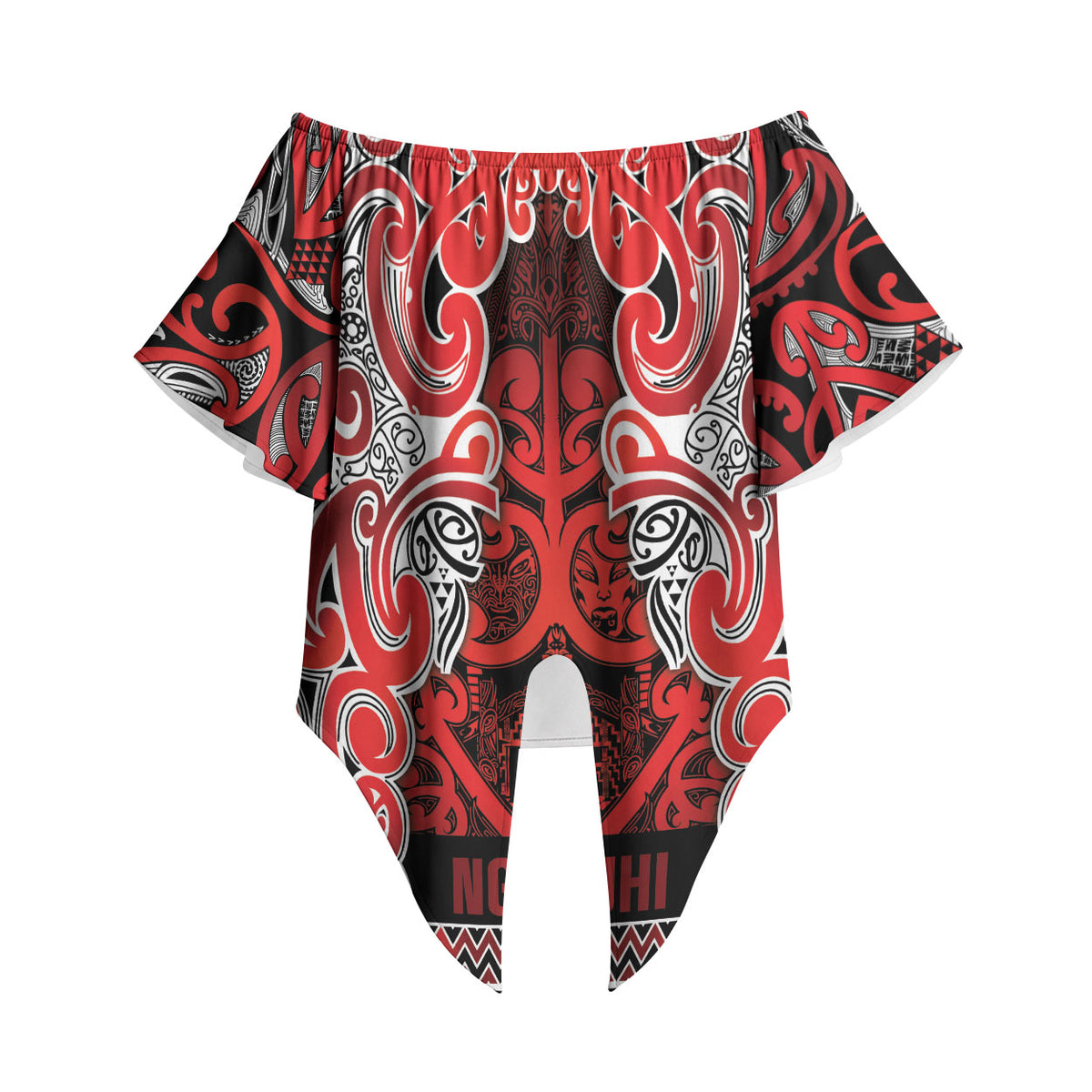 Aotearoa Iwi Ngapuhi Off Shoulder Wrap Waist Top Maori Wharenui House Tribal Pattern LT9 - Polynesian Pride