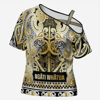 Aotearoa Iwi Ngati Whatua Cross Shoulder Shirt Maori Wharenui House Tribal Pattern LT9 Female Gold - Polynesian Pride