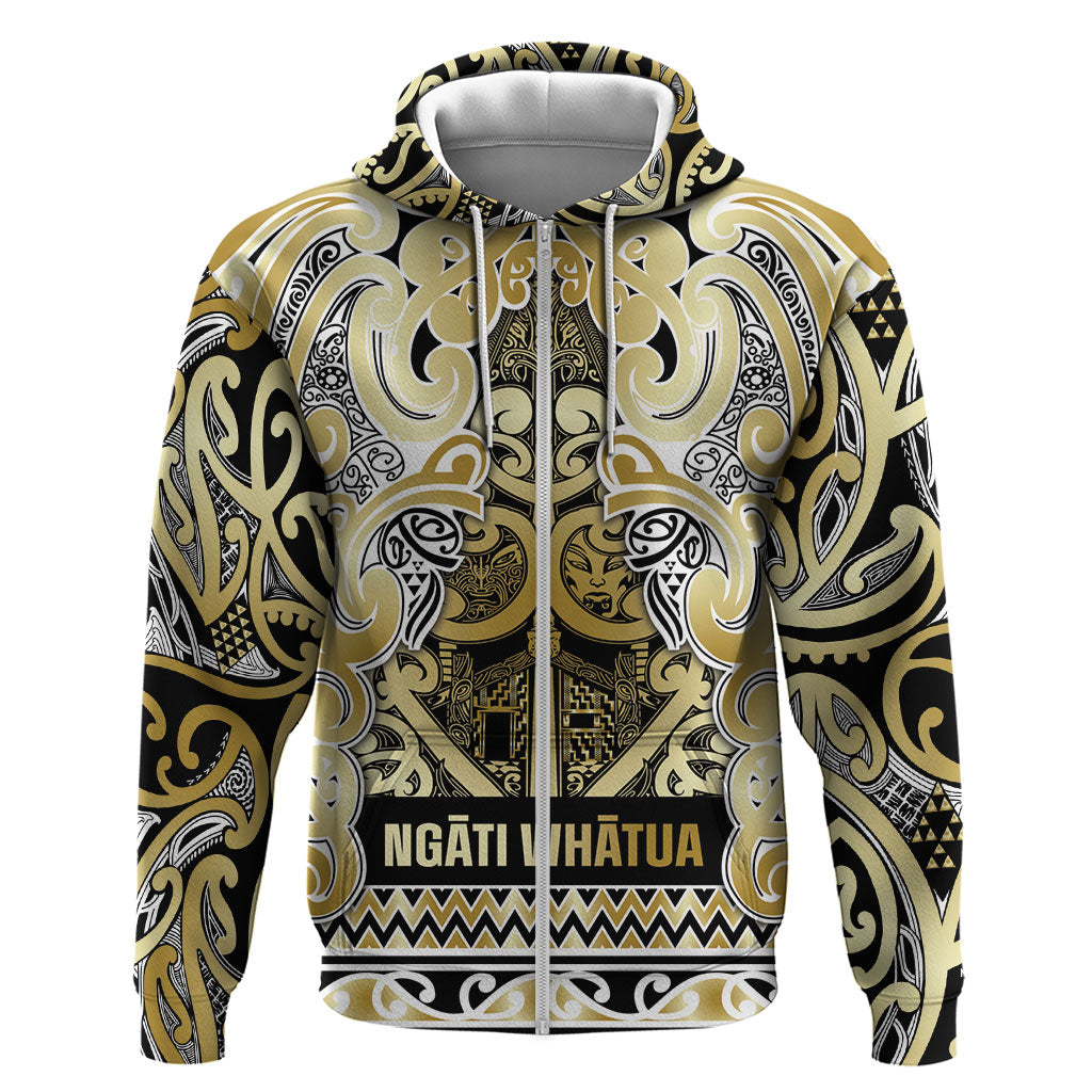 Aotearoa Iwi Ngati Whatua Hoodie Maori Wharenui House Tribal Pattern LT9 Zip Hoodie Gold - Polynesian Pride