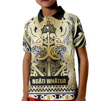 Aotearoa Iwi Ngati Whatua Kid Polo Shirt Maori Wharenui House Tribal Pattern LT9 Kid Gold - Polynesian Pride
