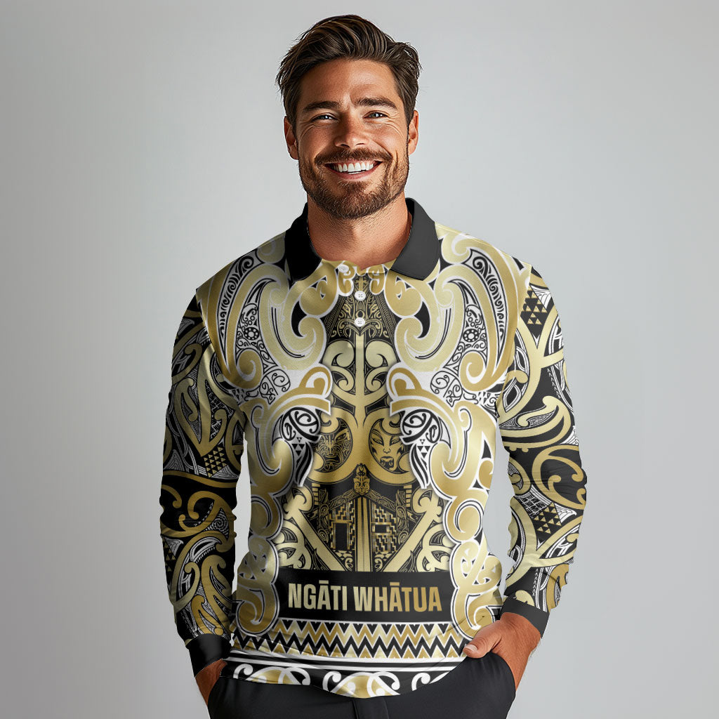 Aotearoa Iwi Ngati Whatua Long Sleeve Polo Shirt Maori Wharenui House Tribal Pattern LT9 - Polynesian Pride