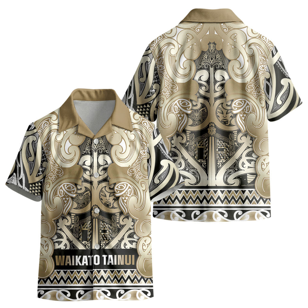 Aotearoa Iwi Waikato Tainui Kid Hawaiian Shirt Maori Wharenui House Tribal Pattern LT9 - Polynesian Pride