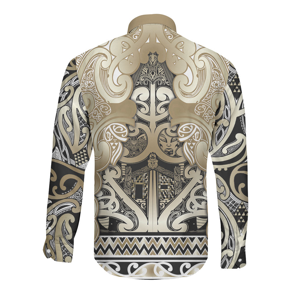 Aotearoa Iwi Waikato Tainui Long Sleeve Button Shirt Maori Wharenui House Tribal Pattern LT9 - Polynesian Pride