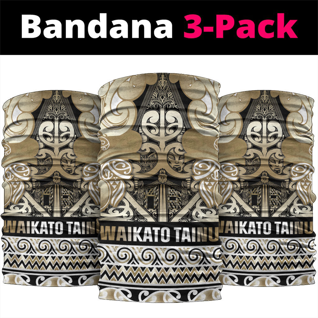 Aotearoa Iwi Waikato Tainui Neck Gaiter Maori Wharenui House Tribal Pattern LT9 package One Size: 25*50cm Light Gold - Polynesian Pride