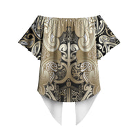 Aotearoa Iwi Waikato Tainui Off Shoulder Wrap Waist Top Maori Wharenui House Tribal Pattern LT9 - Polynesian Pride