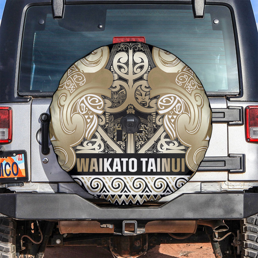 Aotearoa Iwi Waikato Tainui Spare Tire Cover Maori Wharenui House Tribal Pattern LT9 Light Gold - Polynesian Pride