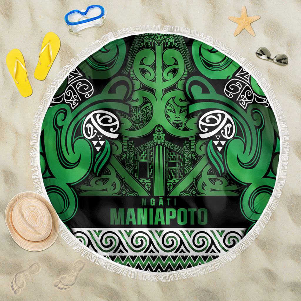 Aotearoa Iwi Ngati Maniapoto Beach Blanket Maori Wharenui House Tribal Pattern LT9 One Size 150cm Dark green - Polynesian Pride