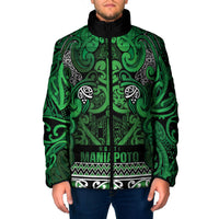 Aotearoa Iwi Ngati Maniapoto Padded Jacket Maori Wharenui House Tribal Pattern LT9 Men Dark green - Polynesian Pride