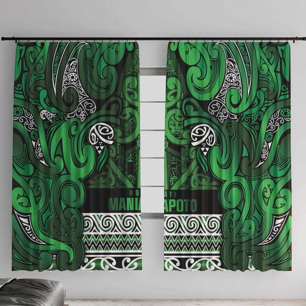 Aotearoa Iwi Ngati Maniapoto Window Curtain Maori Wharenui House Tribal Pattern LT9 With Hooks Dark green - Polynesian Pride