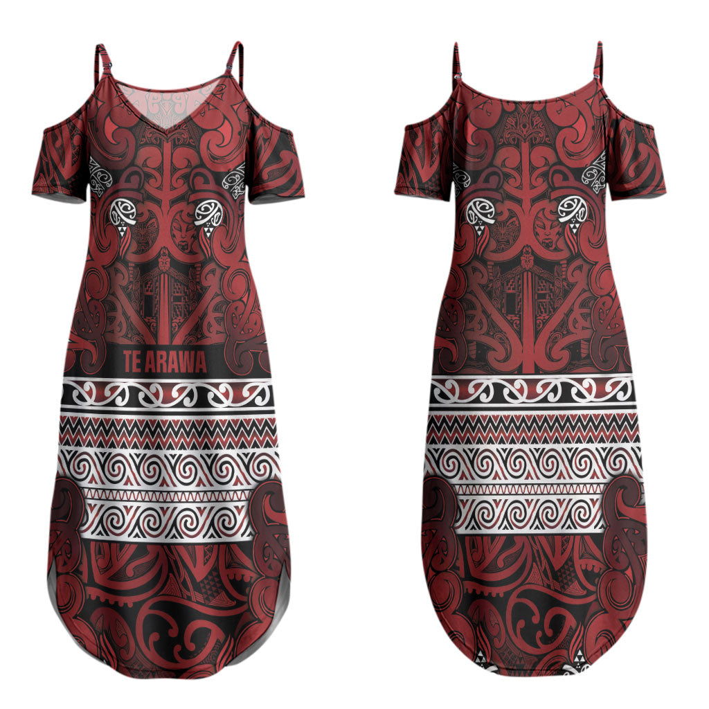 Aotearoa Iwi Te Arawa Couples Matching Summer Maxi Dress and Long Sleeve Button Shirt Maori Wharenui House Tribal Pattern LT9 - Polynesian Pride