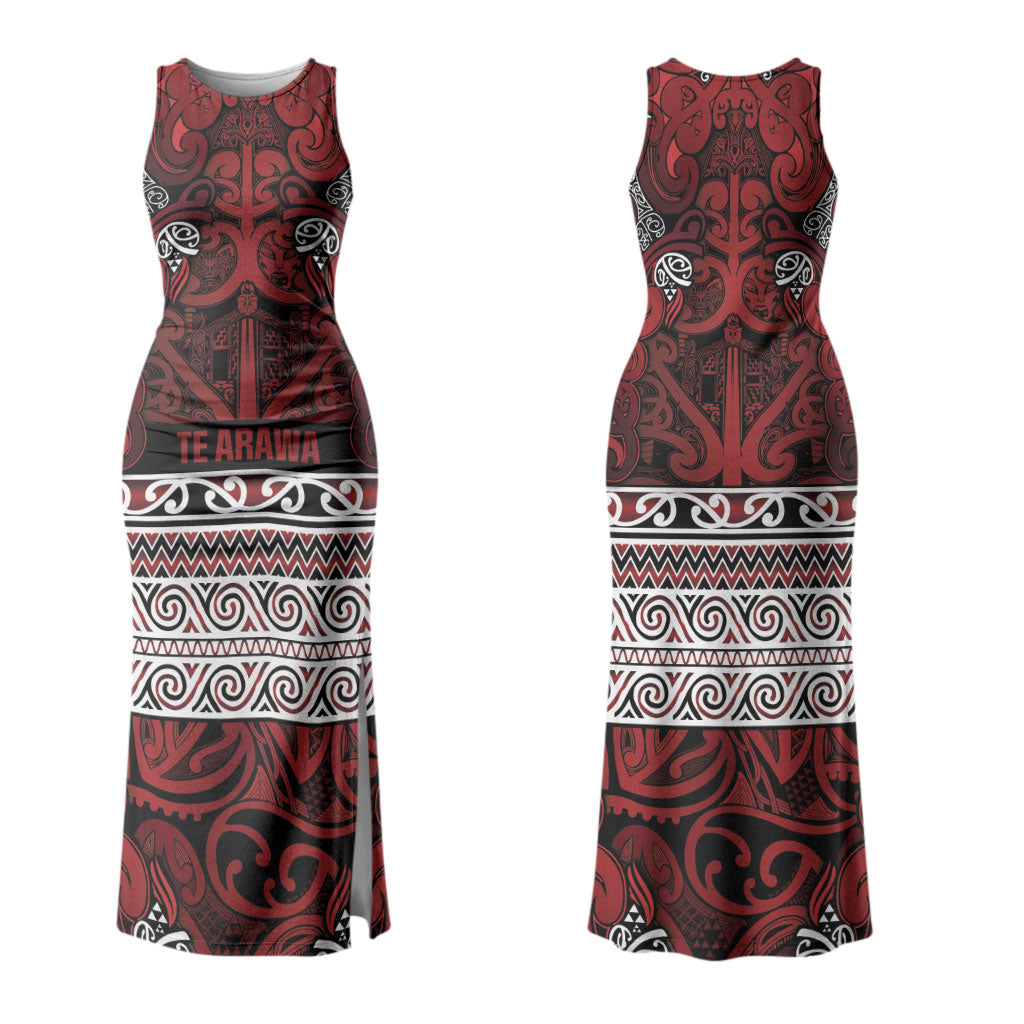 Aotearoa Iwi Te Arawa Couples Matching Tank Maxi Dress and Long Sleeve Button Shirt Maori Wharenui House Tribal Pattern LT9 - Polynesian Pride