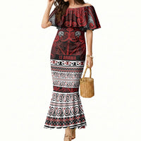 Aotearoa Iwi Te Arawa Mermaid Dress Maori Wharenui House Tribal Pattern LT9 Women Dark Red - Polynesian Pride