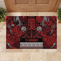 Aotearoa Iwi Te Arawa Rubber Doormat Maori Wharenui House Tribal Pattern LT9 Dark Red - Polynesian Pride