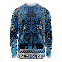 Aotearoa Iwi Ngati Porou Long Sleeve Shirt Maori Wharenui House Tribal Pattern LT9 Unisex Blue - Polynesian Pride